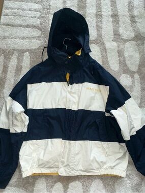 Nautica Navy, White & Yellow Hooded Windbreaker Jacket